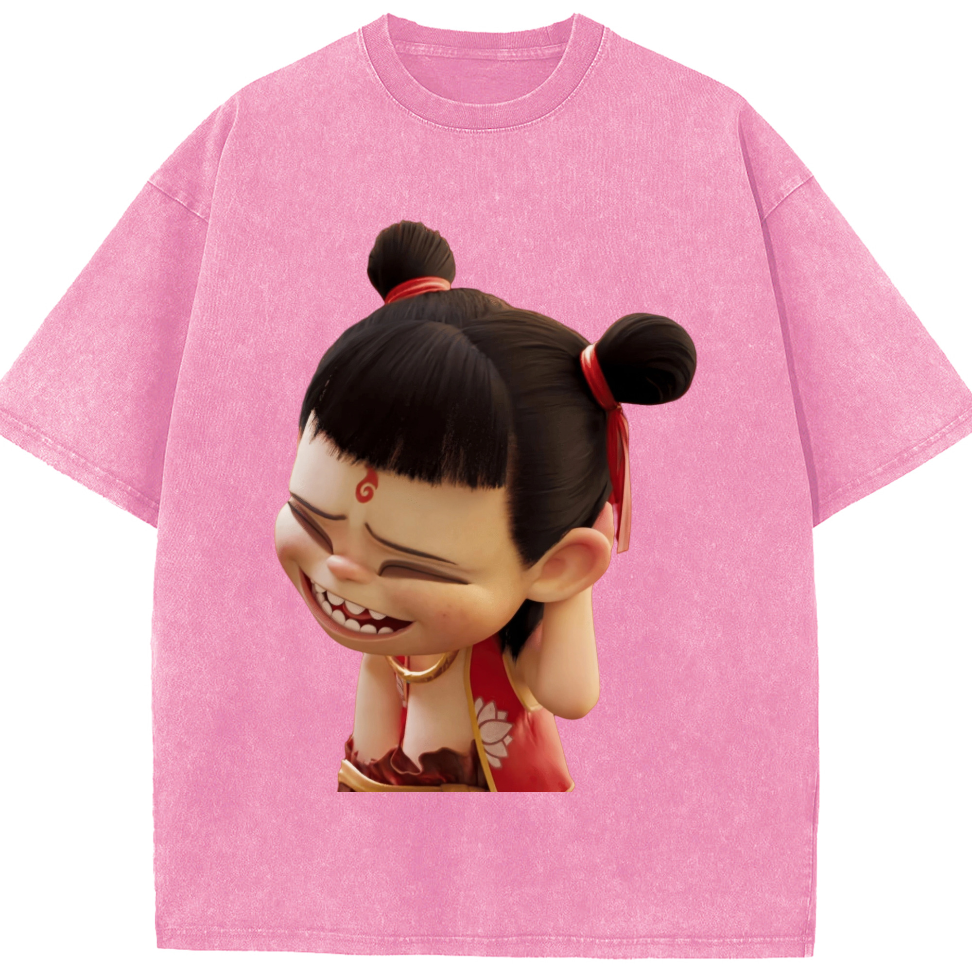 （画像用） Ne Zha 2 ナタ 魔童の大暴れ 綿100% ヴィンテージ風 半袖Tシャツ（フロントプリント）